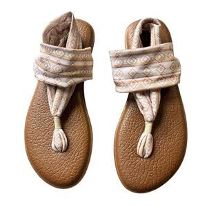 Sanuk Sandals Ivory Beige Woven Fabric Southwestern Flat Yoga women’s size 8